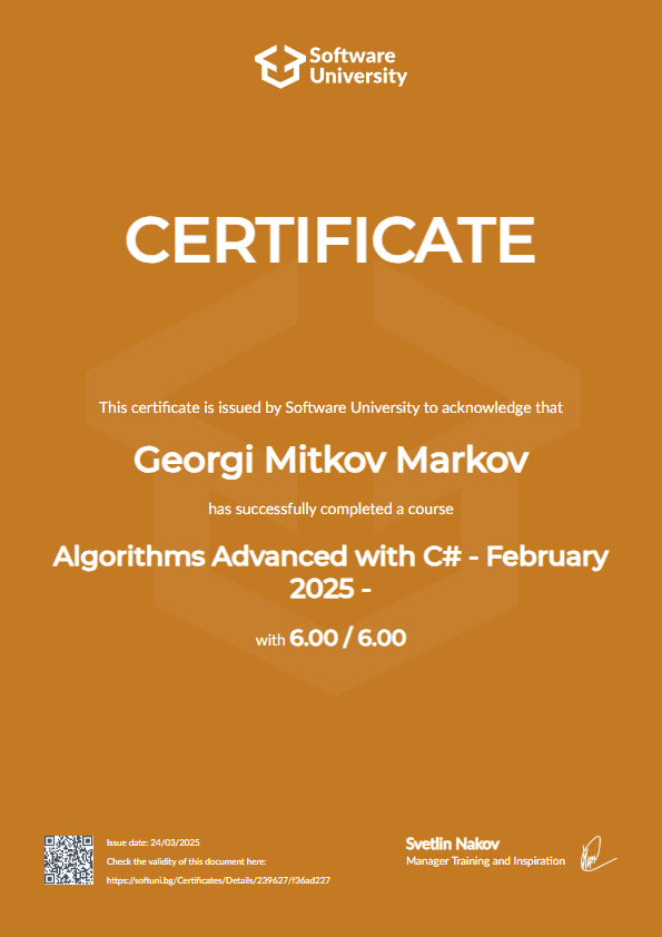 Algorithms Advanced with C#