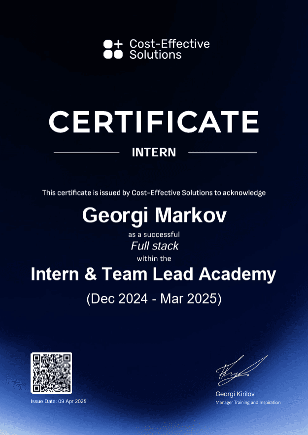 Intern Certificate 3 Building Management