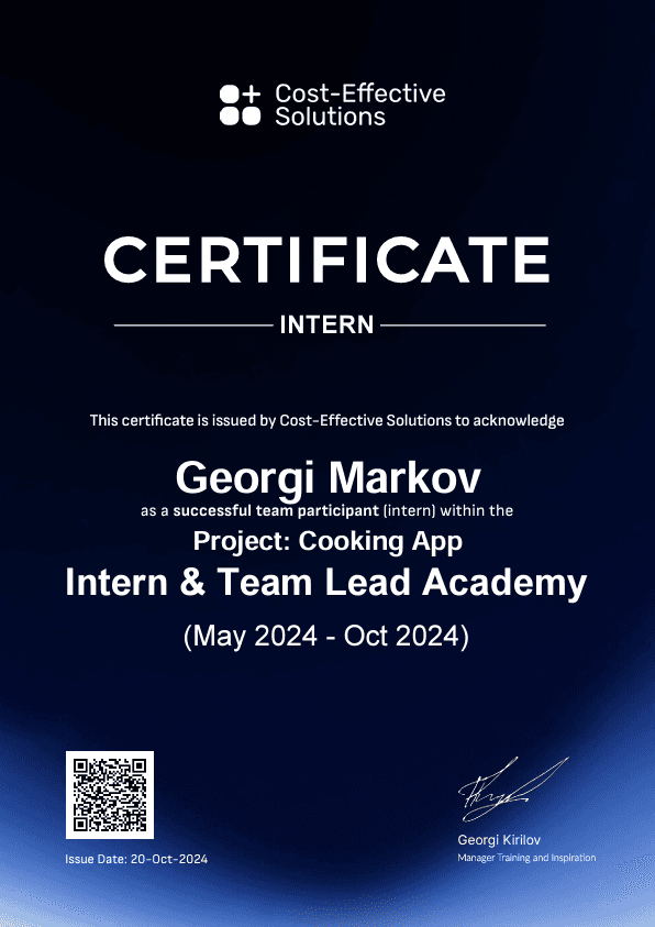 Intern Certificate 2 Cooking App