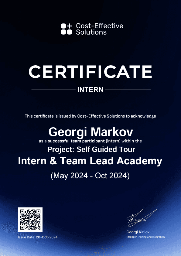 Intern Certificate 1 Self Guided Tour
