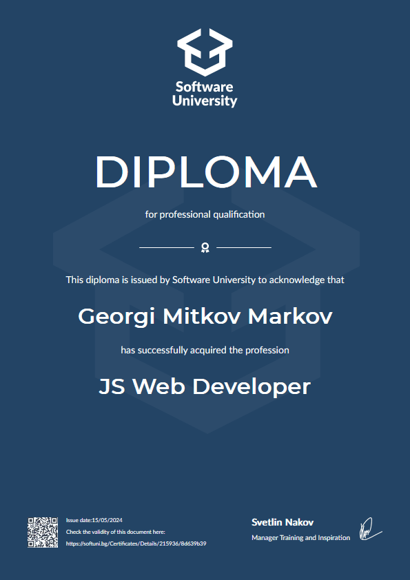 Diploma for JS Web Developer